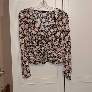 Zara long sleeve floral plunge blouse - small